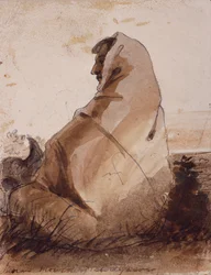 Indyjska żałoba nad grobem, naznaczona czaszką bawoła, ok. 1837 (ołówek, długopis, atrament i pranie na papierze)