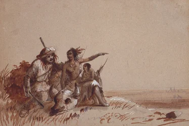 Indianin z Kansas opowiadający traperowi za pomocą znaków o wędrówce bizonów, ok. 1837