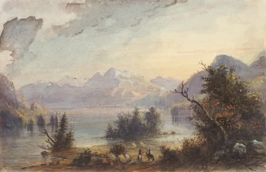 Scena nad jeziorem, Góry Skaliste, ok. 1837 (akwarela na papierze)