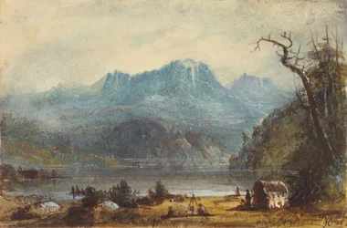 Scena nad jeziorem, Góry Dzikiej Rzeki, ok. 1837 (akwarela na papierze)