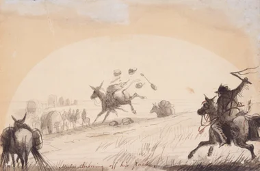Mule Throwing Off His Pack, ok. 1837 (ołówek, długopis i atrament, pranie na papierze)