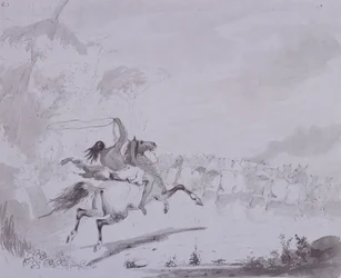Rzucanie lassem, ok. 1837 (pióro i atrament z szarym washem na szarej karcie)