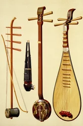 Huqin ze smyczkiem, sheng, sanxian i pipa, chińskie instrumenty z „Instrumentów muzycznych”