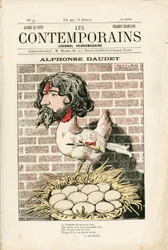 Okładka „Les Contemporains” nr 9, Satyryka w kolorach: Alphonse Daudet - Literatura - Houle, Daudet Alphonse - Ilustracja Alfreda Le Pepetit (1841-1909)
