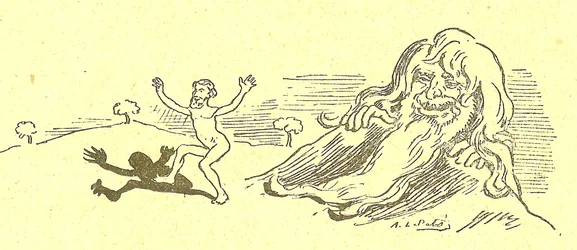 Ilustracja przedstawiająca Alfreda Le Pete (1841-1909) w Gros-Jean i jego lekarstwo