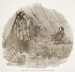 Longstreet Reporting w kwaterze głównej Bragga, z pubu z książkami. 1896