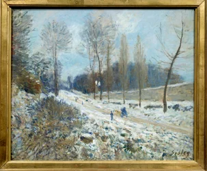 Côte du Coeur-Volant w Marly pod śniegiem Obraz Alfreda Sisleya (1839-1899) 1877 nd. 0,46x0,55 m Paryż, Muzeum Orsay