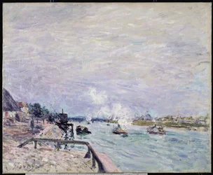 Sekwana w Grenelle, deszczowa pogoda, 1878