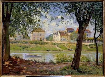 Villeneuve-la-Garenne albo wieś nad brzegami Sekwany. Obraz Alfreda Sisleya (1839-1899)