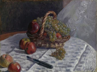 Jabłka i winogrona w koszu. Około 1880-81