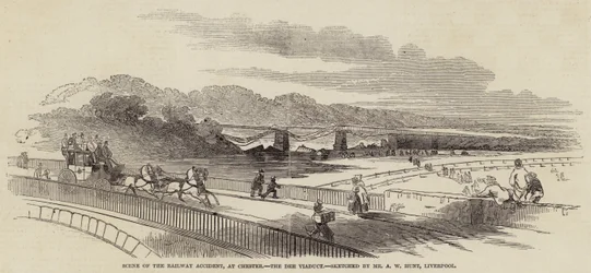 Scena wypadku kolejowego, w Chester, wiadukt Dee