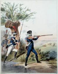 Armia Napoleońska: Gwardia Cesarska. Grawer Alfreda De Marbota (XIX w.) 1809. Malmaison, Muzeum Zamkowe.