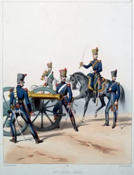 Armia Napoleońska: Lekka artyleria. Grawerowanie autorstwa Alfreda De Marbota (XIX wiek) 1812. Malmaison, Musee Du Chateau.