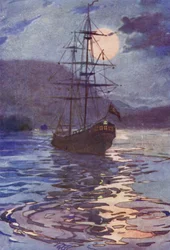 Statek piracki (litografia kolorowa)