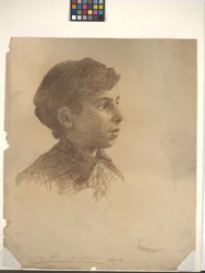 Głowa (kredka na złamanym białym papierze)