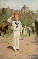 JKW Edward z Walii Saluting the Colours, z „The Illustrated London News”