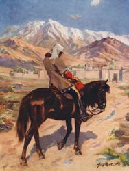 Jedyny ocalały z armii, dr Brydon samotnie dociera do Dżallalabadu (kolorowa litografia)