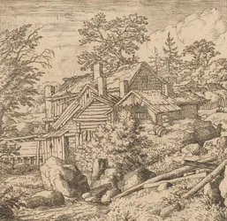 Wioska na zboczu góry, prawdopodobnie ok. 16451656.