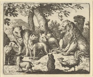 Renard oczyszcza się ze swoich zbrodni przed lwem, 1650-75.