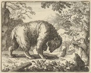 Renard obiecuje niedźwiedziowi, że zabierze go do miejsca, w którym znajdzie miód, 1650-75.