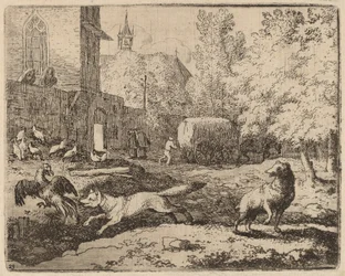 Reynard usiłuje ukraść koguta, prawdopodobnie ok. 16451656.