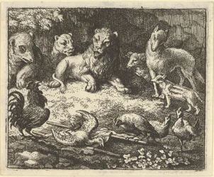 Kogut oskarża Renarda o zamordowanie jego kury, 1650-75.