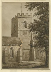 Kościół Harbourne: rysunek w czerwonej sepii, 2 lipca 1842 r