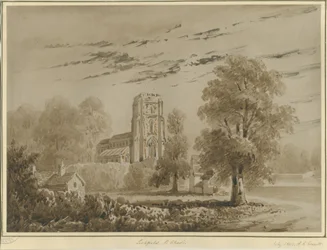 Lichfield - Kościół św. Czadu: rysunek w czerwonej sepii, lipiec 1842 (rysunek)