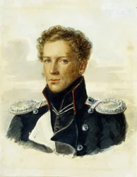 Sergey Lanskoy (1789-1832), oficer rycerzy gwardii. Praca Aloisa Gustava Rockstuhla (1798-1877), akwarela na papierze