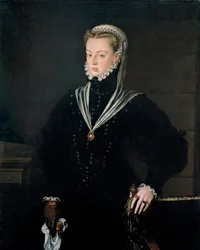 Portret arcyksiężnej Joanny Austrii (1535-1573), księżnej Portugalii - Obraz Alonso Sanchez Coello (1531-1588), olej na płótnie, ok. 1557 (116x93,5 cm) - Portret arcyksiężnej Joanny Austrii (1535-1573) ), Księżniczka Portugalii, Olej na