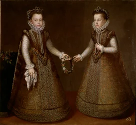 Portret Izabeli i Katarzyny, córek króla Filipa II (1527-1598) z Hiszpanii Obraz Alonso Sanchez-Coello (Sanchez Coello) (około 1531-1588) 1570 okolice Madrytu, Muzeum Prado