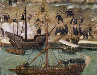 Miasto Sewilla, szczegółowo port (Obraz, koniec XVI wieku)
