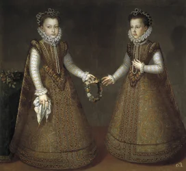 Infantki Isabel Clara Eugenia 1566-1633 i Catherine Michelle z Hiszpanii 1567-1597, ca. 1575