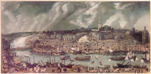 Widok miasta Sewilla (Hiszpania) Obraz przypisywany Alonso Sanchez-Coello (Sanchez Coello) (ok. 1531-1588) Koniec XVI wieku