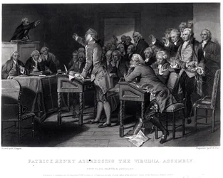 Patrick Henry przemawiający do zgromadzenia w Wirginii, marzec 1775 r. Wyryty przez Henry