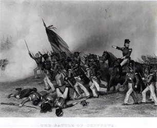 Bitwa pod Chippewa, generał Scott rozkazujący szarżę batalionu McNeila, 5 lipca 1814, ryty przez Johnson, Fry und Co. (rycina) (zdjęcie bundw)