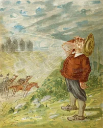 Jak baron Munchausen zdobył dmuchawę z „Przygód barona Munchausena” Rudolfa Ericha Raspe (1736-94) wydanej ok. 1886 r.