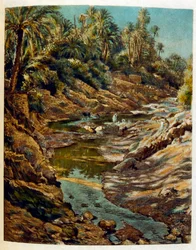 Ilustracja Dineta z "Mirages" Sceny z życia arabskiego. 1906. Mirages, Scenes De La Vie Arab została zilustrowana przez Etienne Dineta z komentarzem Silmana Ben Ibrahima Bamera. Nasreddine Dinet urodził się jako Alphonse-Etienne Dinet; (1861-1929) był Fran