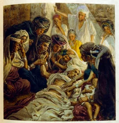 Ilustracja Dineta z "Mirages" Sceny z życia arabskiego. 1906. Mirages, Scenes De La Vie Arab została zilustrowana przez Etienne Dineta z komentarzem Silmana Ben Ibrahima Bamera. Nasreddine Dinet urodził się jako Alphonse-Etienne Dinet; (1861-1929) był Fran