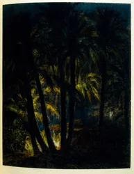 Ilustracja Dineta z "Mirages" Sceny z życia arabskiego. 1906. Mirages, Scenes De La Vie Arab została zilustrowana przez Etienne Dineta z komentarzem Silmana Ben Ibrahima Bamera. Nasreddine Dinet urodził się jako Alphonse-Etienne Dinet; (1861-1929) był Fran