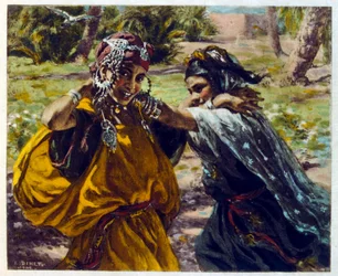 Ilustracja Dinet z „Mirages” Sceny z życia Arabów. 1906. Mirages, Scénes De La Vie Arab został zilustrowany przez Etienne Dinet z komentarzem Silmana Ben Ibrahima Bamera. Nasreddine Dinet urodził się jako Alphonse-Étienne Dinet; (1861-1929) był francuskim 
