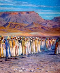 Ilustração representando peregrinos árabes muçulmanos a caminho de Meca. por Nasreddine Dinet (Alphonse-Étienne Dinet). 1861 1929 polonês