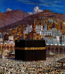 Ilustracja przedstawiająca muzułmańskich pielgrzymów w Kabbah w Mekce. przez Nasreddine Dinet (Alphonse-Étienne Dinet). 1861 1929