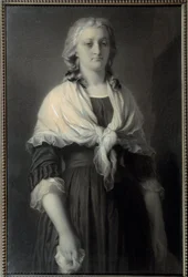 Portret królowej Marii Antoniny (1755-1793) w Concierge Królowa reprezentowana w 1793 roku nosi żałobę. Rysunek węglem autorstwa Alphonse Francois (1814-1888) 1851 Nd. 0,72x1,11 m Malmaison, musee du chateau