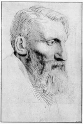 Portret francuskiego rzeźbiarza Auguste Rodina (1840 - 1917) po mocnej wodzie Legros.