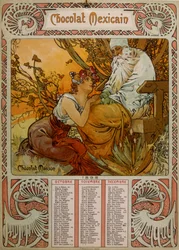 Kalendarz Chocolate Masson ilustrowany przez Muchę (1860 – 1939). czeski malarz secesyjny
