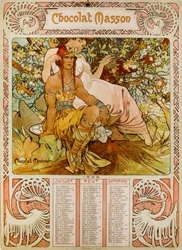 Kalendarz Chocolate Masson ilustrowany przez Muchę (1860 – 1939). czeski malarz secesyjny