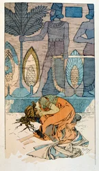 Ilustracja Alfonsa Muchy z "Ramy" poematu Paula Veroli w trzech aktach. ok.1898. Mucha (1860 – 1939). był czeskim malarzem secesyjnym