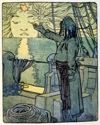 Ilustracja Alfonsa Muchy do książki „Clio” (1900). autora francuskiego. Anatole Francja. Anatole Francja (1844 – 1924). był francuskim poetą. dziennikarz. i powieściopisarz.