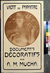Reklama monografii „Dokumenty dekoracyjne A. M. Muchy.” Plakat autorstwa Alfonsa Marii Muchy (Alphonse Marie Mucha